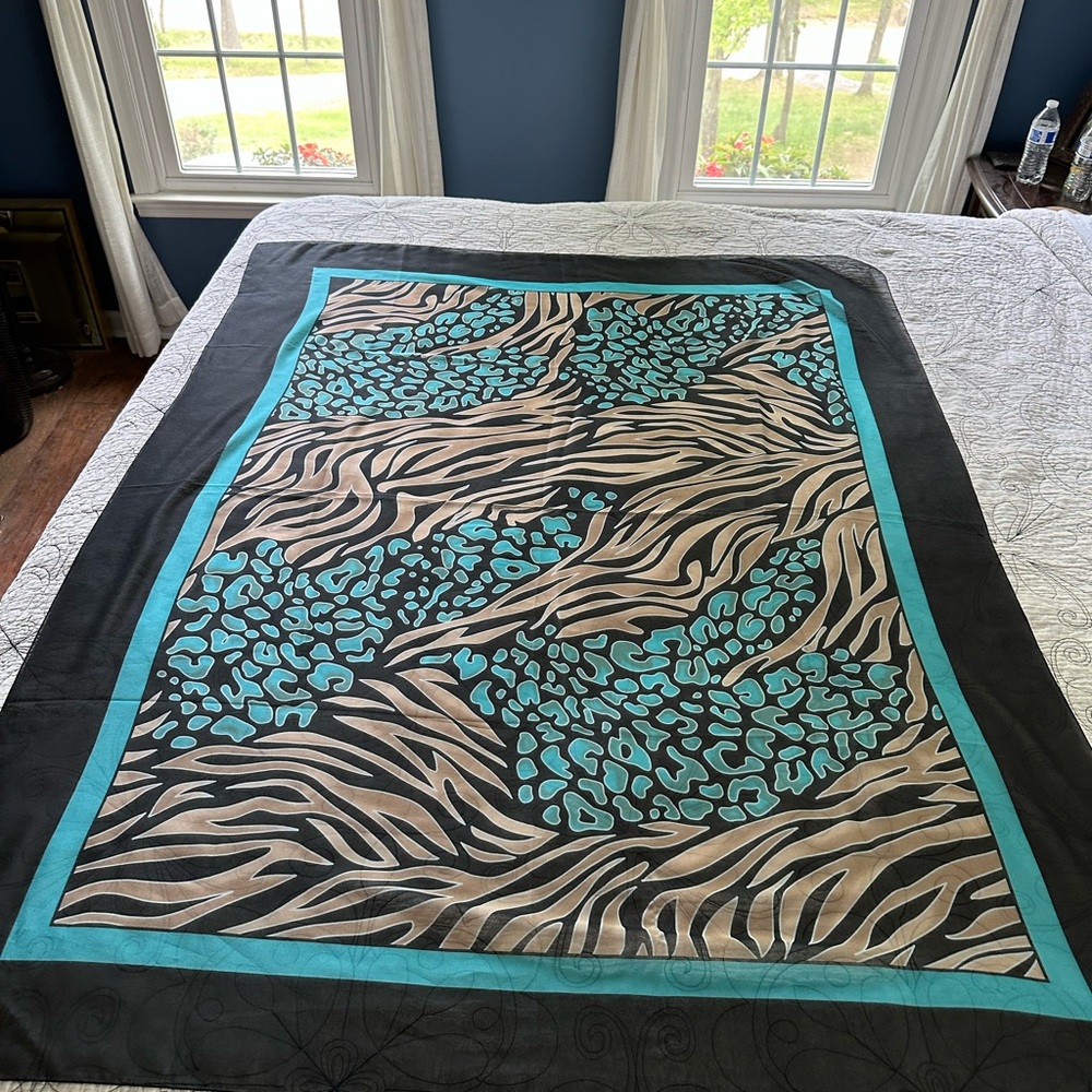 New Carol Wior Animal Print Scarf Sarong Brown/Black/Blue, Sz 60,5”x46,5” - Picture 7 of 10